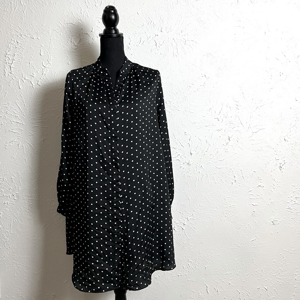 Dress black white dots  button down blouse dress